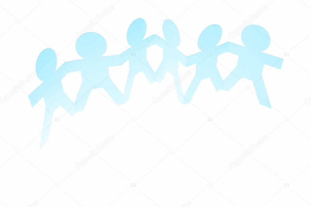Group of holding hands on plain background