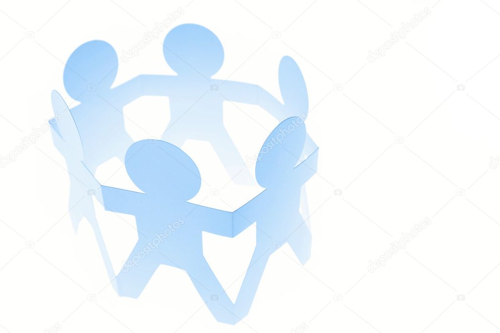 Team of in a circle on plain background