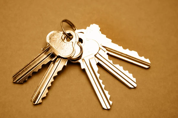 Vijf stalen deur sleutels stilleven — Stockfoto