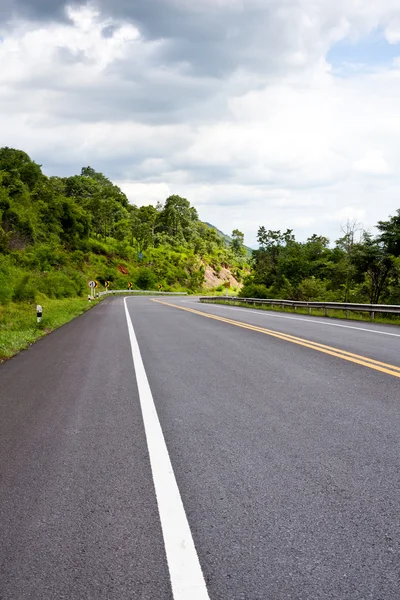 Strada asfaltata con foresta tropicale a zig-zag avanti . — Foto Stock