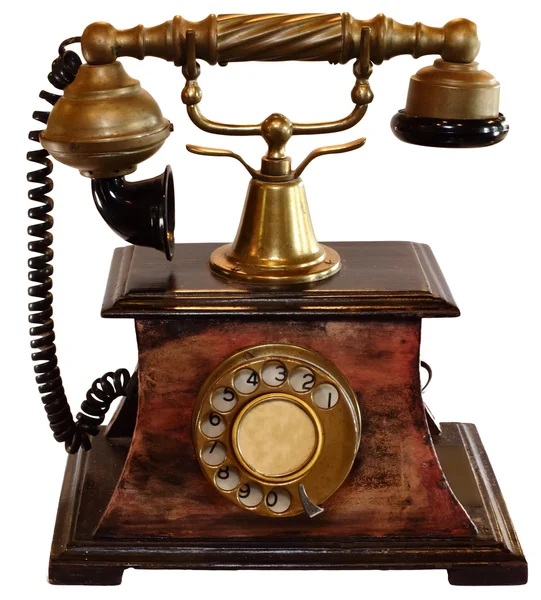 Vintage parte de ouro telefone analógico isolado no fundo branco — Fotografia de Stock