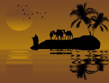 Camels in african landscape clipart