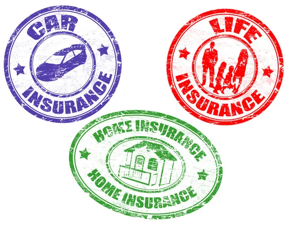 Car, life and home insurance stamps — Stock Vector
