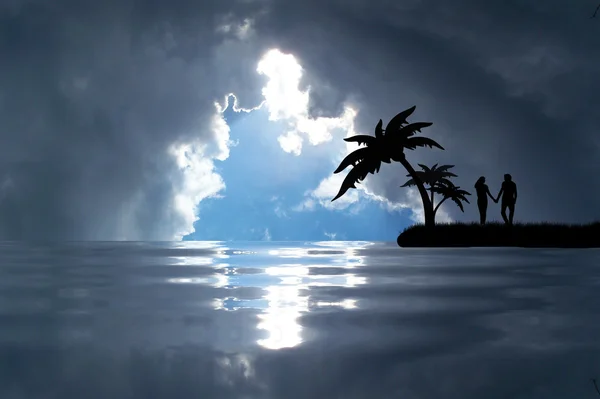 Gün batımında mavi ada — Stok fotoğraf