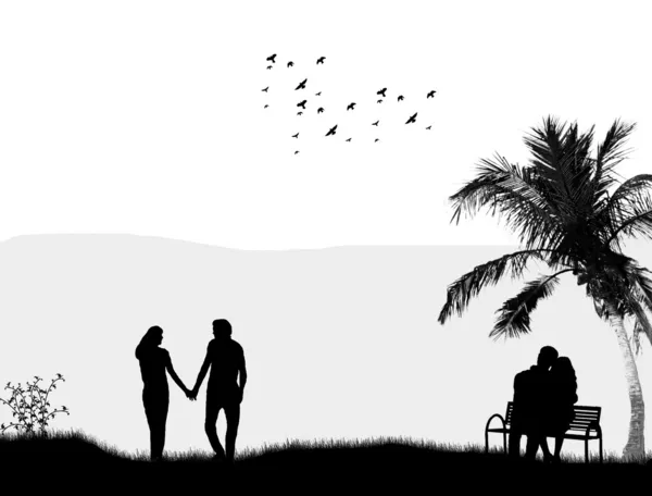 Couples dans un parc — Image vectorielle