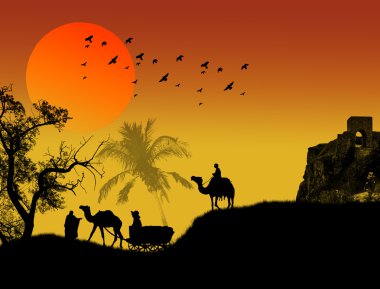 Oasis in sahara desert clipart