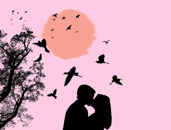 Casal beijando ao pôr do sol —  Vetores de Stock