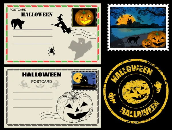 stock vector Halloween post cards and stamps