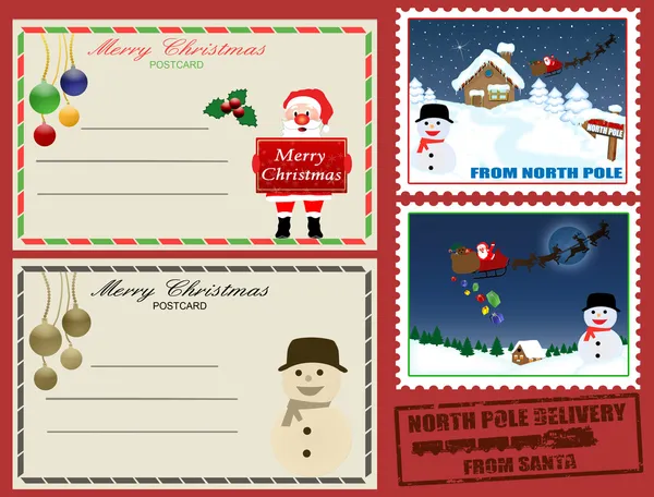 Cartoline e francobolli di Natale — Vettoriale Stock