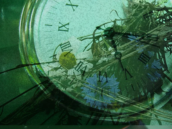 Saat ve çiçek grunge — Stok fotoğraf