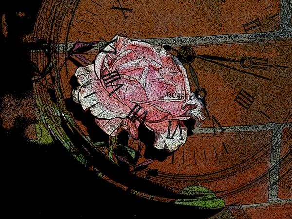 Часы и гранж роз . — стоковое фото