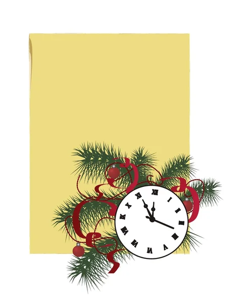 Christmas composition clock and fir branch — Stock Vector