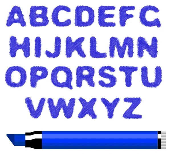 Mavi işaretleyiciyi alfabesi — Stok Vektör