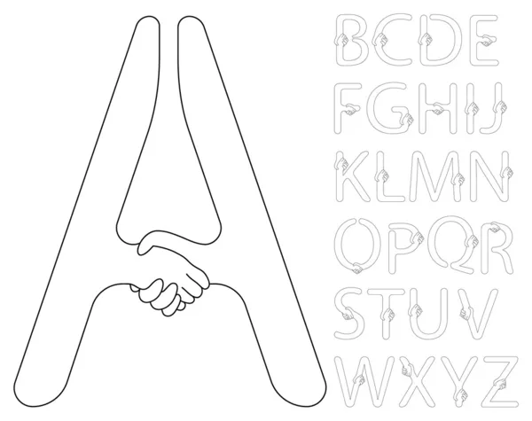 Alphabet poignée de main contour — Image vectorielle