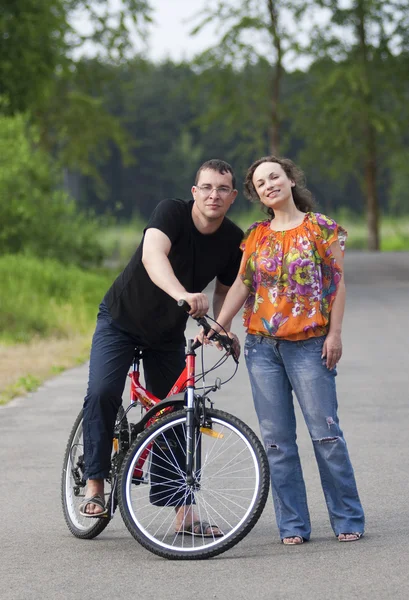 stock image Happy couple at bicycle