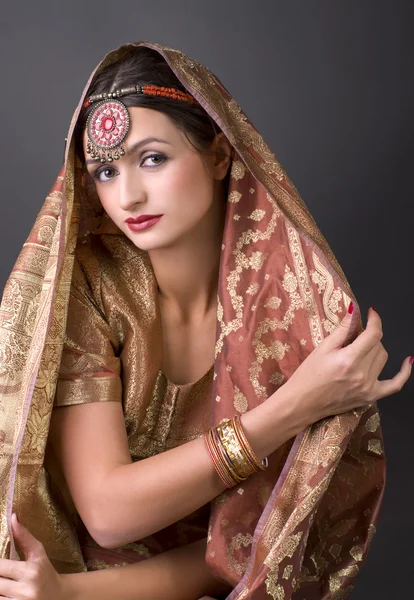 与传统电位差服装的肖像。印度风格 — 图库照片