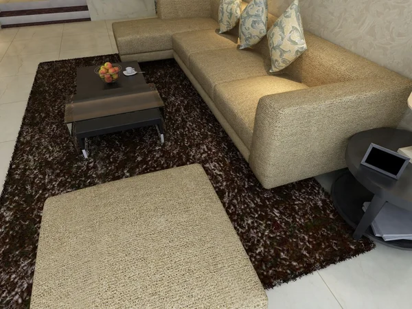 Sala de estar moderna con lcd interior 3d render —  Fotos de Stock