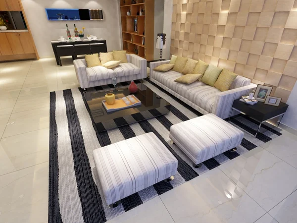 Moderní obývací pokoj s lcd interiéru 3d vykreslení — Stock fotografie