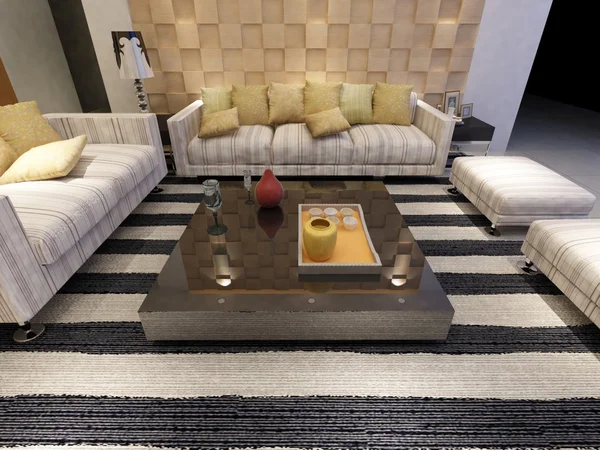 Sala de estar moderna con lcd interior 3d render — Foto de Stock