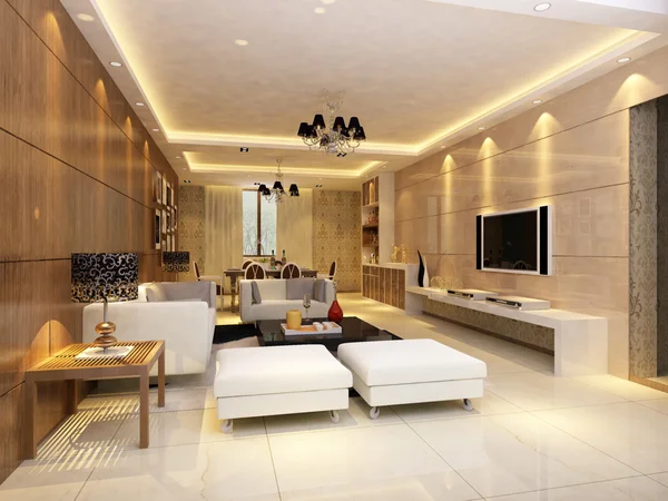 Interior ruang tamu modern 3d render — Stok Foto