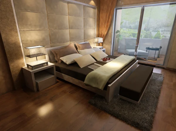 Rendering interior rumah difokuskan pada ruang tidur — Stok Foto