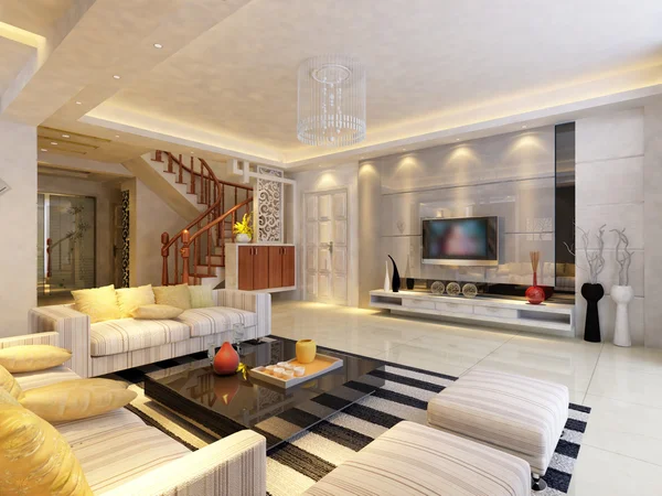 Interior fashionable living-room rendering — Stock Photo, Image