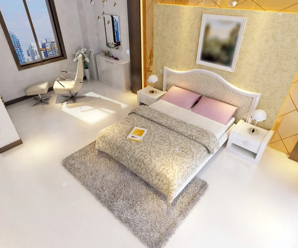 ホーム インテリア ベッド ルームに焦点を当てたのレンダリング — ストック写真