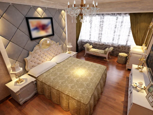 Rendering interior rumah difokuskan pada ruang tidur — Stok Foto