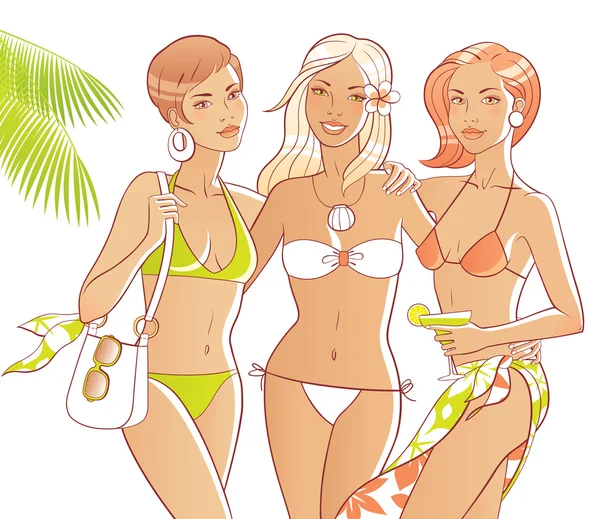 Пляж дівчата Ліцензійні Стокові Ілюстрації