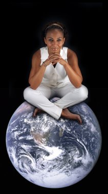 Beautiful Mature Black Woman Sitting on the Earth (2) clipart