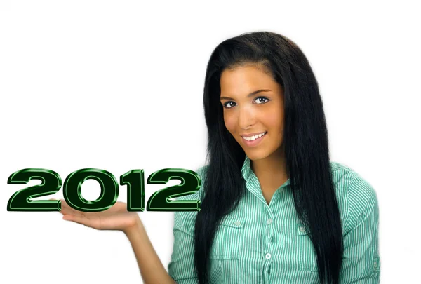Hermosa adolescente latina sostiene "2012" en su mano —  Fotos de Stock