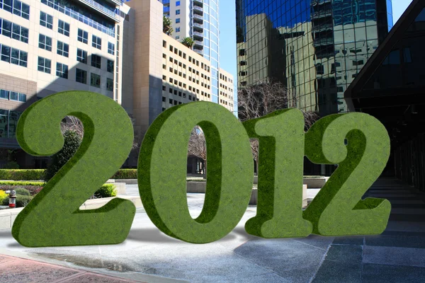Green "2012" in a Downtown Plaza — Stock Photo, Image