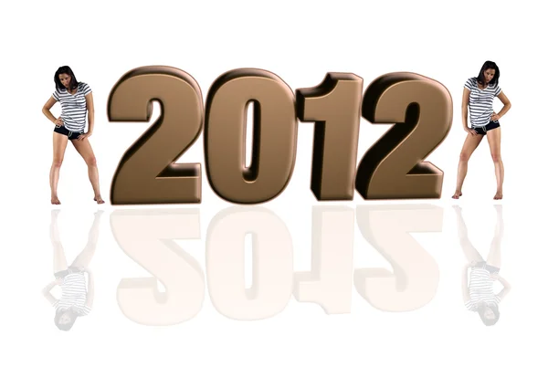 Beautiful Young Brunette with "2012" — Stock Photo, Image