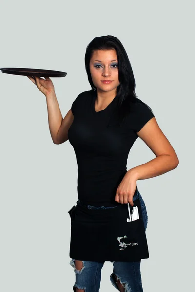 Piękna brunetka kelnerka (1) — Zdjęcie stockowe