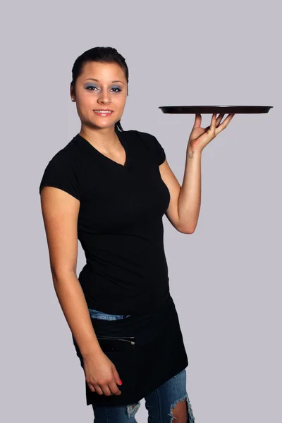 Piękna brunetka kelnerka (3) — Zdjęcie stockowe
