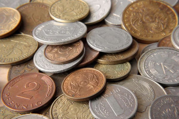 stock image Old coins from different countries and eras are on the table