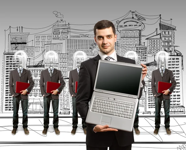 Φανός κεφάλι επιχειρηματίες με laptop — Φωτογραφία Αρχείου