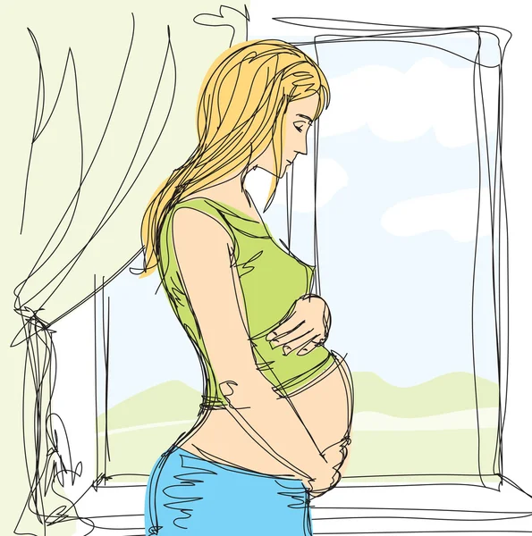 Tenera femmina incinta — Vettoriale Stock