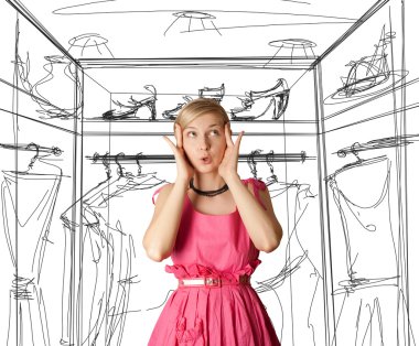 Surprised girl in pink clipart