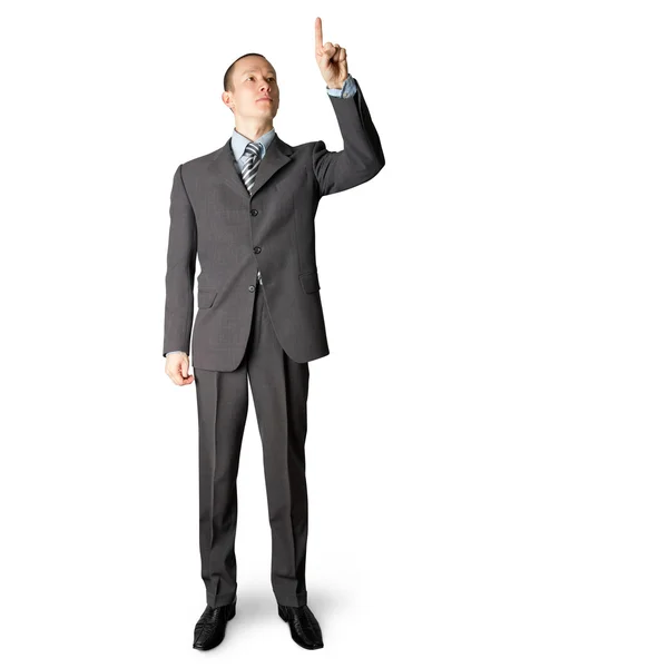 Volledige lengte zakenman druk op de knop — Stockfoto