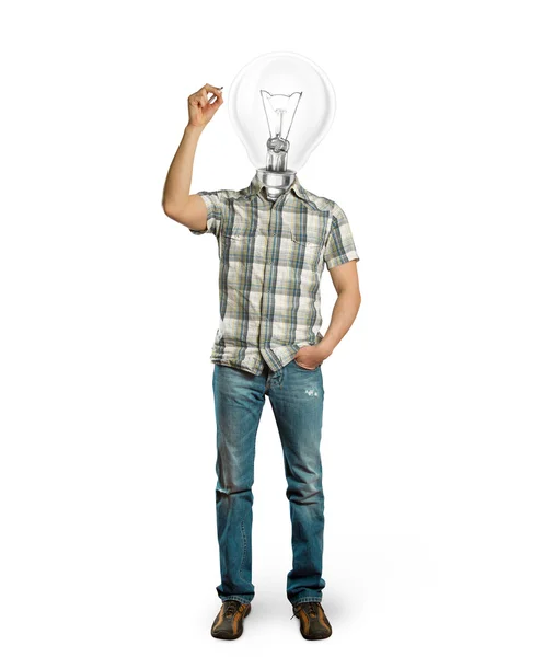 Aziatische man met lamp schrijven iets — Stockfoto