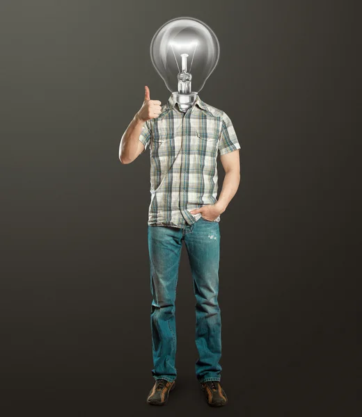 Volledige lengte man met lamp toont goed gedaan — Stockfoto