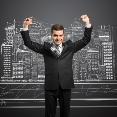 Businessman with hands up clipart