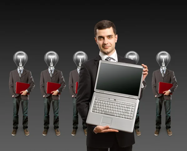 Lamp hoofd ondernemers met laptop — Stockfoto