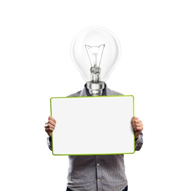 Lamp head businessman with empty write board clipart