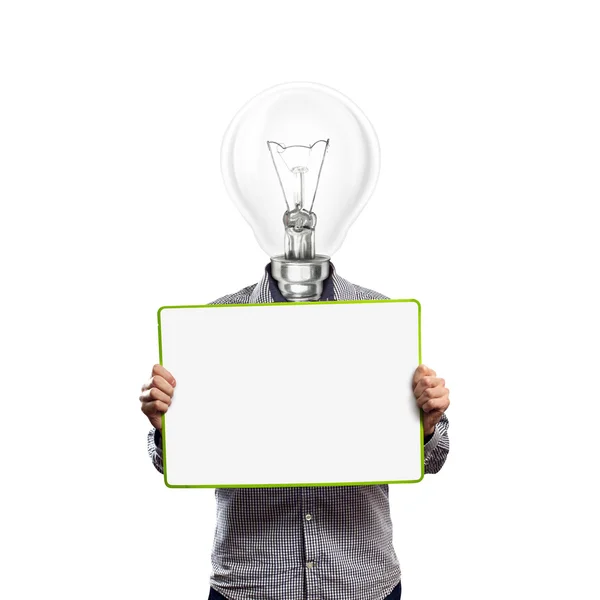 Lamp hoofd zakenman met lege schrijven board — Stockfoto