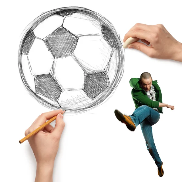 Ескіз футбольного м'яча і чоловіка — стокове фото