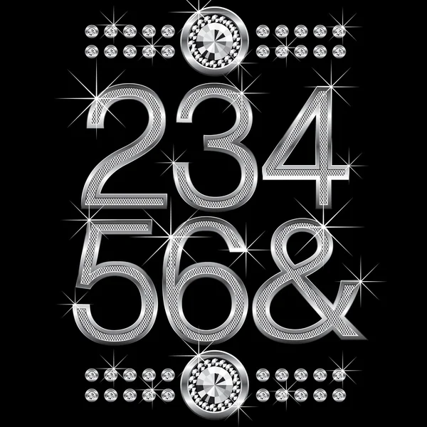 Тонкие металлические алмазные буквы и цифры — стоковый вектор