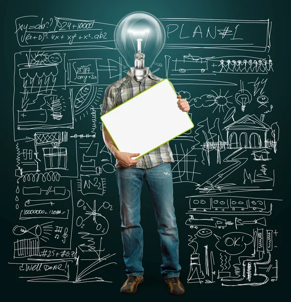 Lamp hoofd zakenman met lege schrijven board — Stockfoto