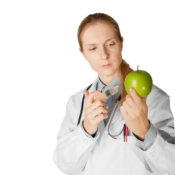 Scientist woman with apple — Stock Photo, Image
